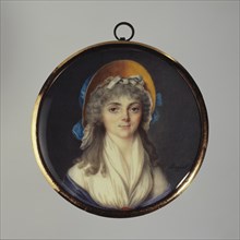 Portrait of a young woman in a yellow hat, c1795.