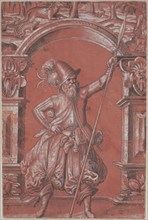 A Swiss Guard before an Ornamental Arch (recto), 1568.