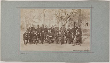 Group portrait of soldiers in a park, 1870.