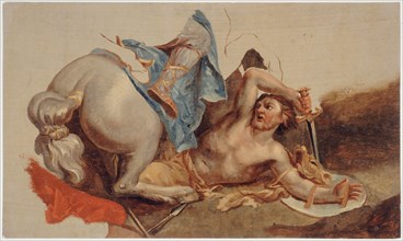 Study of horse and fallen rider, after Le Brun.
