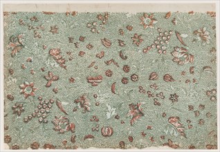 Sheet with overall floral and vine pattern with dots, 19th century.
