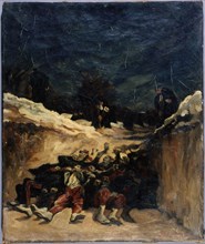 Zouaves death in a trench. War scene of 1870, c1870.