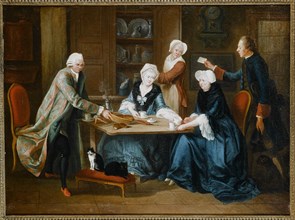 Reunion of the Barre family in an interior, 1772.