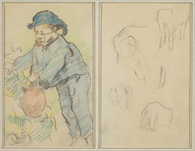 A Breton Boy with a Jug; Five Animal Forms [verso], 1884-1888.