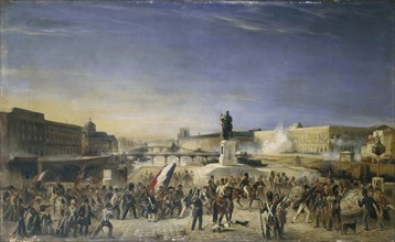 Attack on the Louvre, July 29, 1830, seen from the Pont-Neuf, 1830.