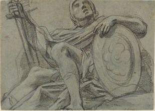 Seated Warrior Holding a Sword and Shield [recto], c. 1612.