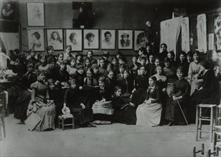 Academie Julian, Paris, group of art students, c1885, printed later.