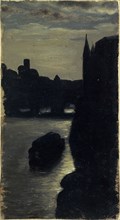 Banks of the Seine, near the courthouse, at night, c1870.