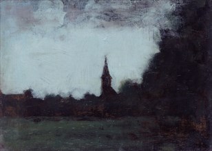 Paysage d'Alsace, le clocher de Bernwiller, c.1890 c.1905.