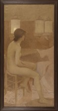 Danseuse dans sa loge, assise profil droit, between 1905 and 1909.