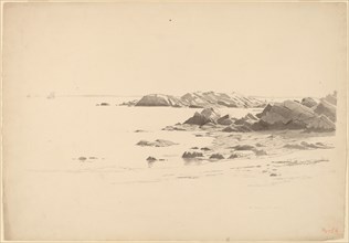 Rocklined Beach with Distant Boats, probably 1860/1869.
