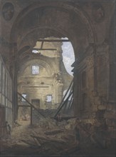La chapelle de la Sorbonne avecla voûte de la nef effondrée, c1800.