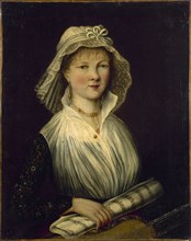 Portrait of a woman holding a roll of music, known as Mme Courcier, 1796.