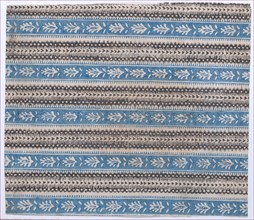 Sheet with five borders with blue and black abstract patterns, 19th century.