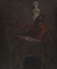 Carpeaux en veston rouge peignant dans son atelier, c.1865.