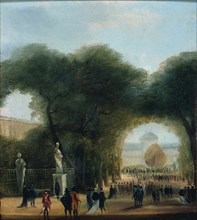 Ascension d'un aérostat, aux Tuileries (le 27 août 1783 ?), c1783.