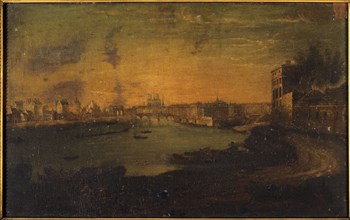 View of ile Saint-Louis and ile de la Cite, from the tip of Arsenal, c1750.