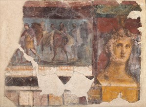 Female herm and fragment with Iliad scene, 1st century. Creator: Roman-Pompeian wall painting.
