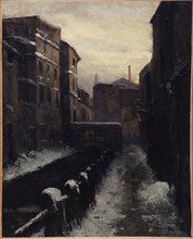 View of the Bievre, avenue des Gobelins (snow effect), c1900.