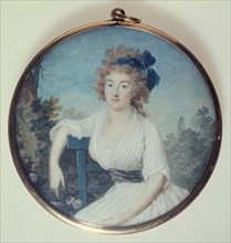Portrait of a young woman sitting in a park, between 1790 and 1798.