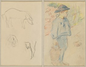 Three Studies of a Pig; Breton Boy Walking with a Jug [recto], 1884-1888.