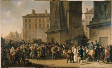 Les conscrits de 1807 défilant devant la porte Saint-Denis, c1808.