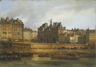 Hotel de Ville and Place de Greve, seen from the Ile de la Cite, 1828.