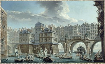 Sailors' joust, between Notre-Dame bridge and the Pont au Change, 1756.