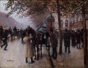 Boulevard des Capucines, in the evening, in front of Cafe Napolitain, c1880.