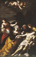 Saint Sebastian Tended by Saint Irene, Betveen 1650 and 1670. Creator: Lana, Ludovico (1597-1646).