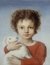 Portrait of Lina Calamatta as a child, with a lamb in her arms, 1848.