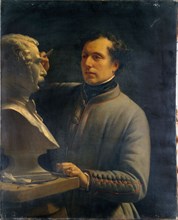 Jean-Pierre Dantan (1800-1869), sculptor, modeling the bust of Pérignon, in 1848.