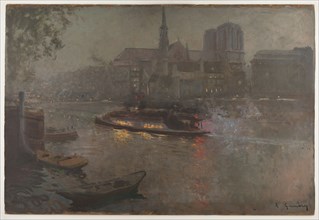 Bateau-Mouche on the Seine, in evening, in front of Notre-Dame, 1890.