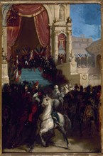 Distribution of eagles and blessing of flags, May 10, 1852, at Champ-de-Mars, c1855.