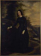 Portrait of Sophie Perumon (1801-1854), in riding costume, at Bois de Boulogne, c1845.