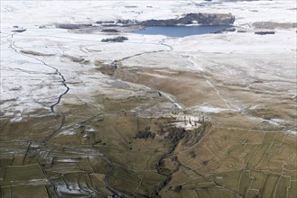 Malham Cove and Malham Tarn with a light dusting of snow, North Yorkshire, 2018.