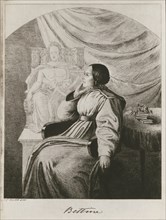 Bettina von Arnim before the design of her Goethe monument, 1838. Private Collection.