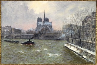 Apse of Notre-Dame, seen from the Pont de la Tournelle, snow effect, 1902.