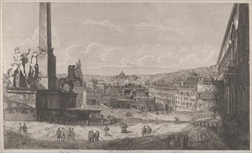View of the Quirinal Hill in Rome with the fountain of the horse tamers at left, 1822.