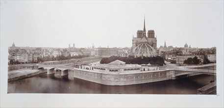 Panorama of eastern tip of Ile de la Cite, 4th arrondissement, Paris, between 1860 and 1870.