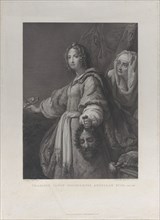 Judith holding the head of Holofernes and a sword, her maid behind her at right, 1819.