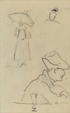 A Person Holding an Umbrella and a Seated Man with a Hat and a Glass [verso], 1884-1888.