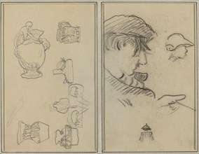 Studies of Jugs and Vases; A Man with Moustache and a Boy with a Hat [recto], 1884-1888.