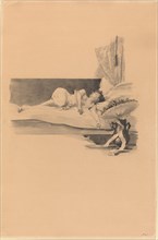 Illustration for "Jestrab Kontra Hrdlicka, XXII" (Girl asleep on a bed), c. 1890.
