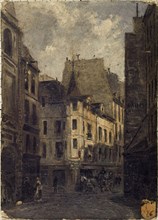 Rue de l'Ecole-de-Medecine with Marat's house, current 6th arrondissement, c1855 — 1865.