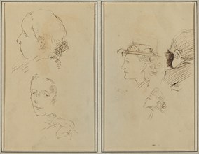 Two Head Studies and a Crouching Nude Woman; Two Women's Heads and a Head of Child [recto], 1884-1888.