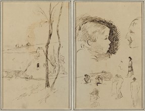 Landscape with a Cottage; Profile of Boy, Profile of Man, Two Women..., [verso], 1884-1888. Creator: Paul Gauguin.