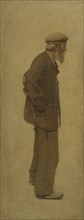 La Bouchée de pain : vieil homme de profil, coiffé d'un béret, mains dans les poches, c.1904.