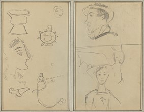 A Caricature and Five Forms; A Man in Profile, a Winged Creature and a Boy [verso], 1884-1888.