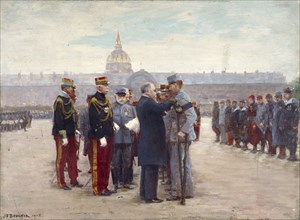 Medal ceremony on the Esplanade des Invalides by President Poincare, September 17, 1915.